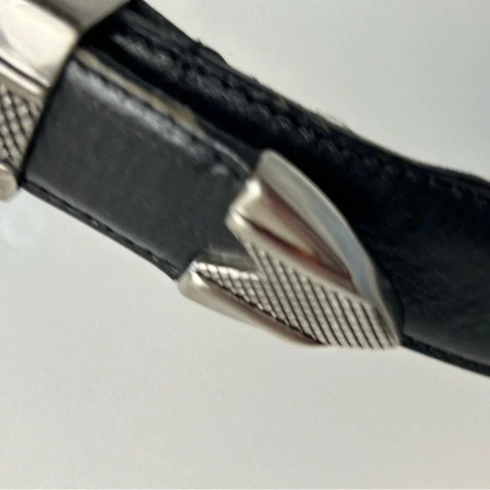 Izod Black Leather Belt with Silvertone Golf Motif Medallions‎ & Tip